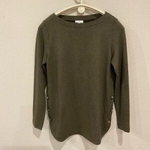 J. Jill Boatneck Pullover Knit Tunic Olive Green Side Buttons Women’s Size Small